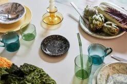 Hay Flare Kerzenhalter, Gelb -Dekorative Kunst Soft Ice Sip swirl Flare yellow Enamel Dish sprinkle black