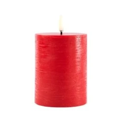 LED-Stumpenkerze, 7,8 X 10 cm, Rustikale Textur, Rot